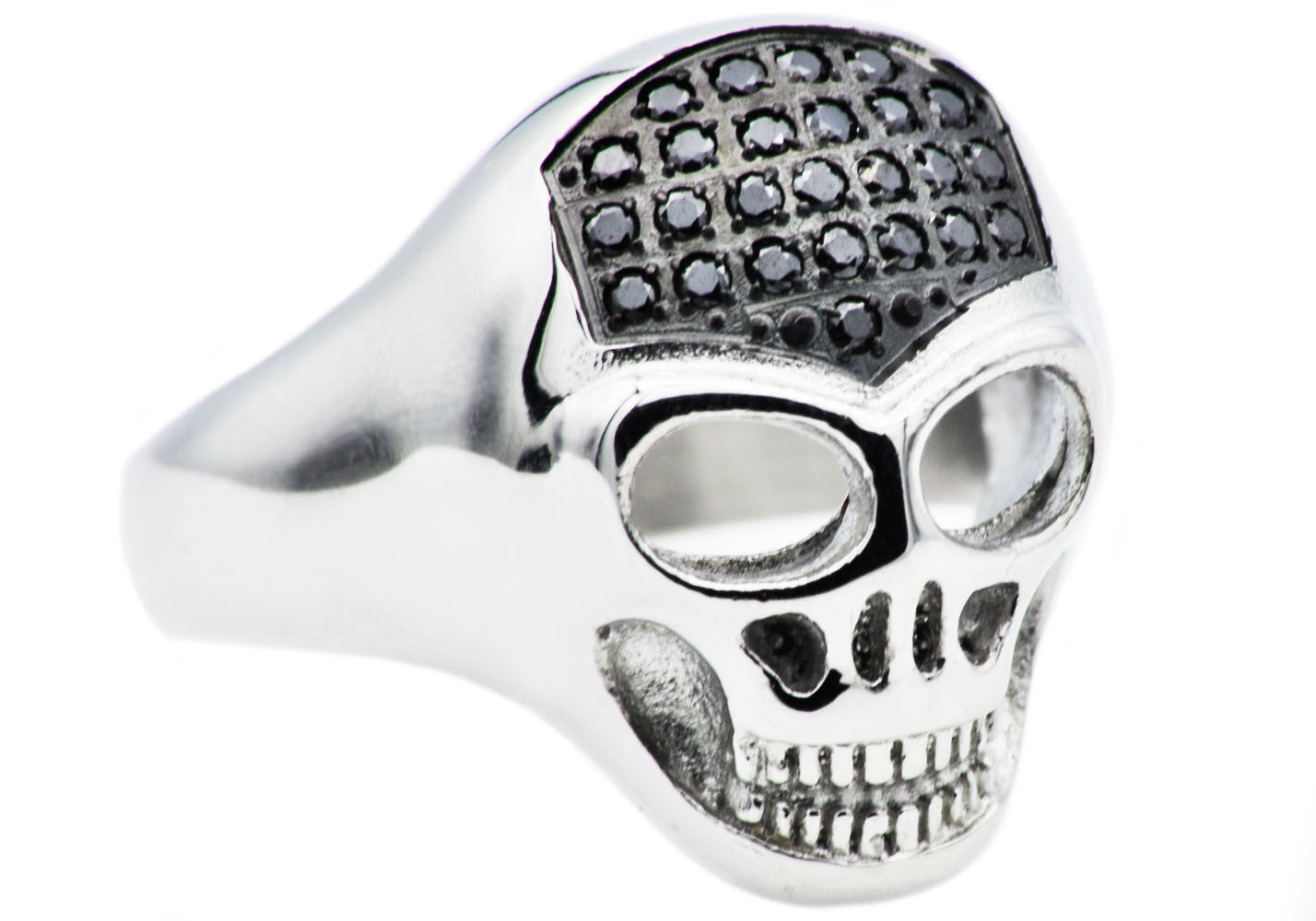 Mens Stainless Steel Skull Ring With Black Cubic Zirconia | Blackjack ...
