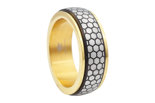 Men's Gold Mesh Ring Made Of Stainless Steel