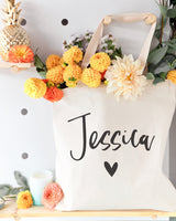 Personalized Heart Name Cotton Canvas Tote Bag – The ...