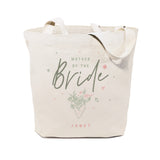 Floral Personalized Name Mother of the Bride Wedding Cotton Canvas Tote Bag - The Cotton and Canvas Co.