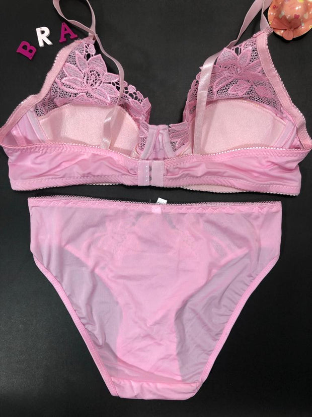 Pink Bridal Bra Panty Sets Non Padded Underwired Bra Panty Set 2022