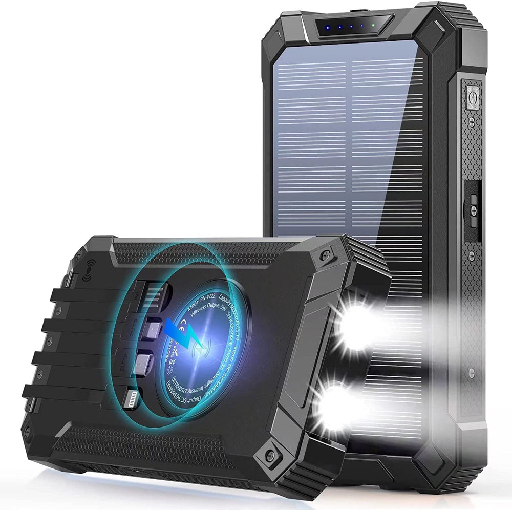 Solar Power Bank Pro 20,000mAh with 4 Built in Cables Qi Wireless Charger Stealth Angel Survival - Stealth Angel Survival product image