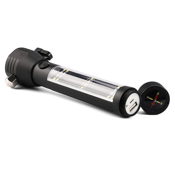 Tactical Black Roadside Rescuer 9-in-1 Multi-function Solar Powered Car Emergency Flashlight