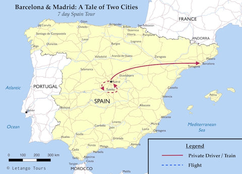 Letango Tours Madrid and Barcelona Tour Map