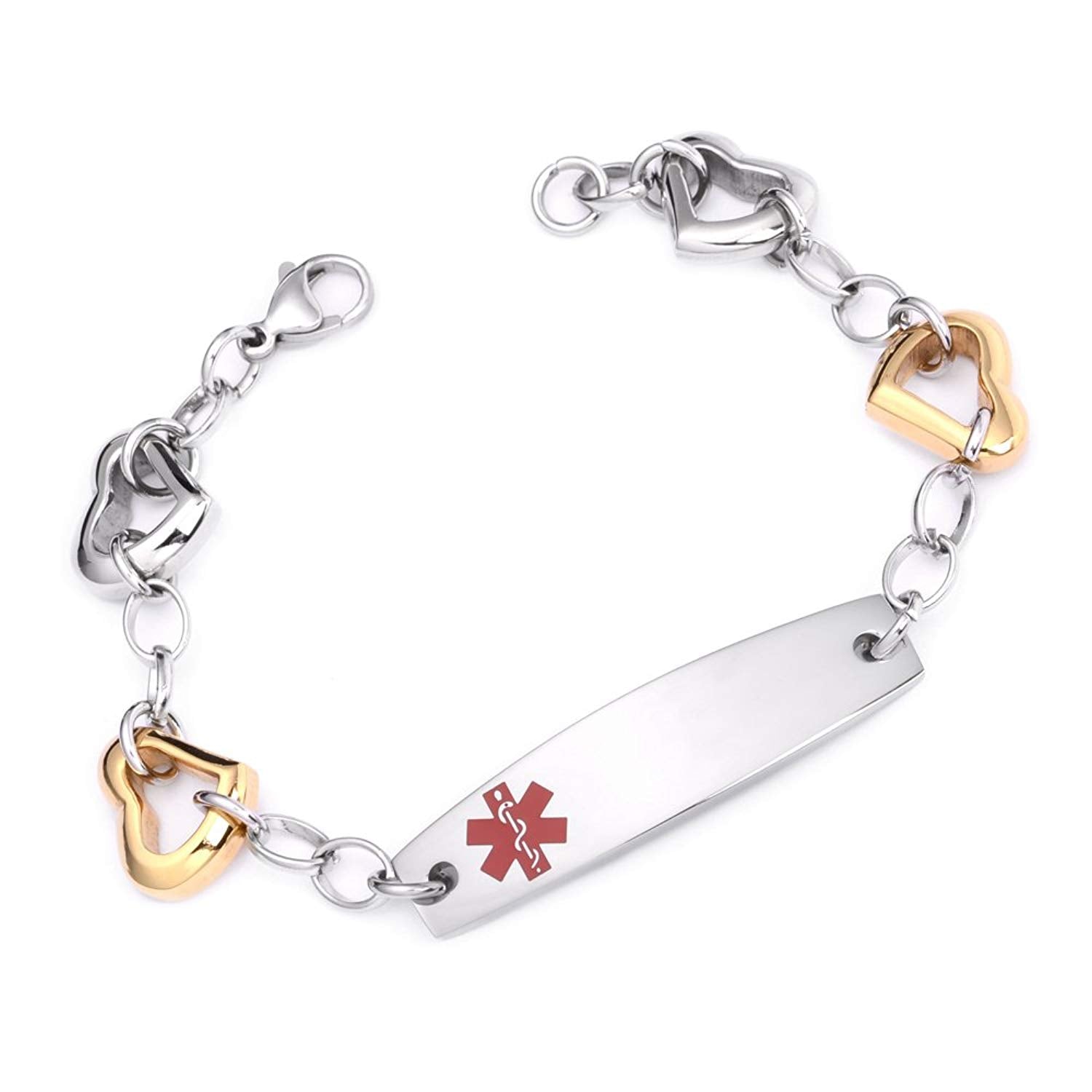 Tarring Free Engraving Creativity Heart Medical Alert Id Bracelets For Linnalove 2713