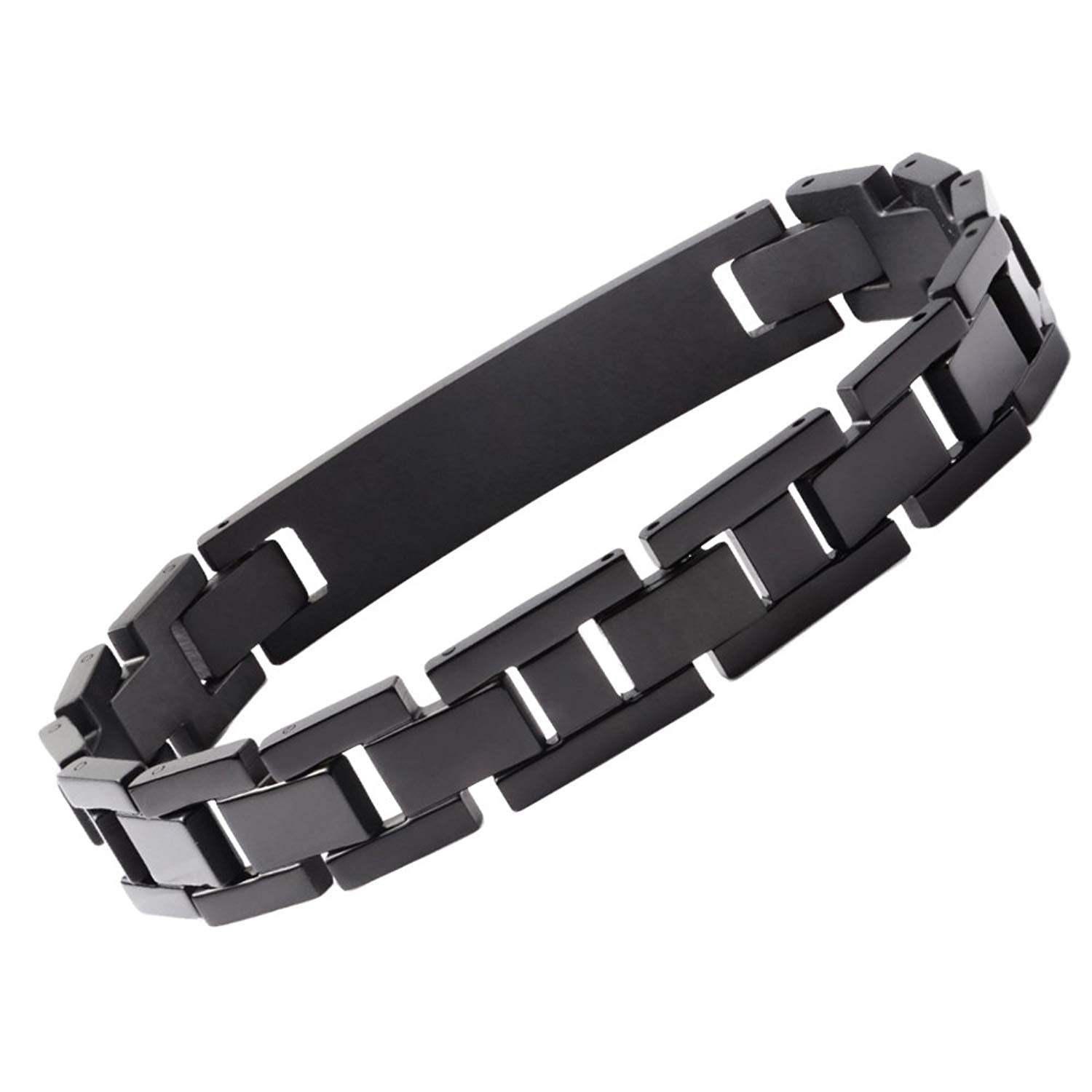 Linnalove Onyx Solid Titanium Medical Id Bracelets For Men And Women 6736