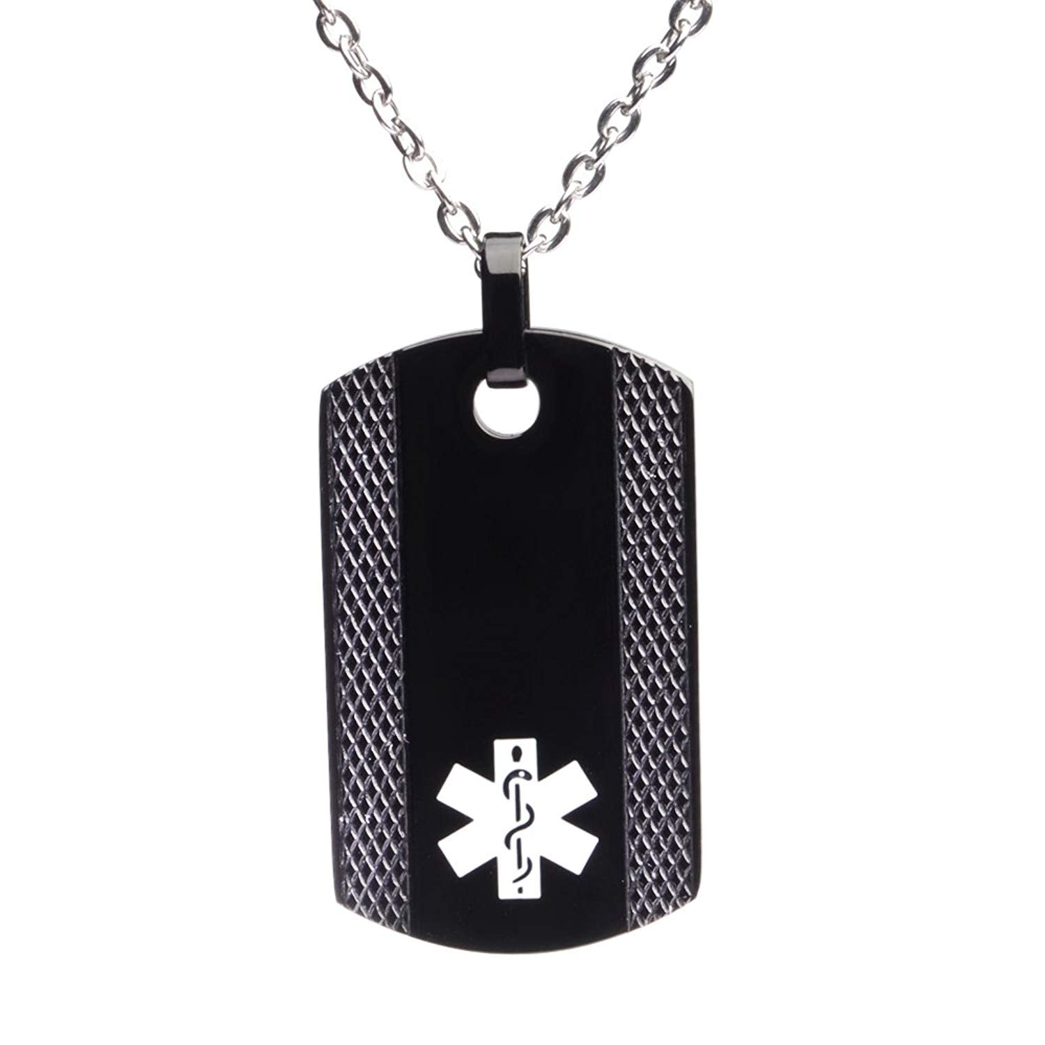 Free Engraving Black Dog Tag Medical ID Necklace for Men & Women ...