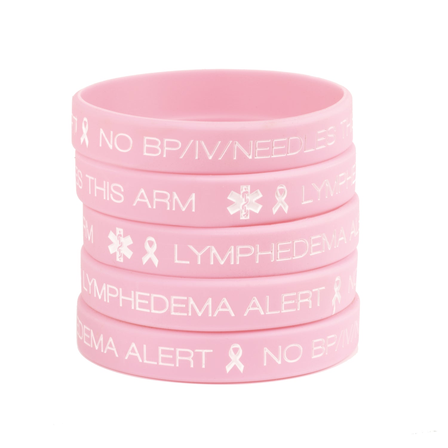 Pack Of 5 Pink Ribbon Lymphedema Alert Bracelet For Women Breast Cance Linnalove 5225