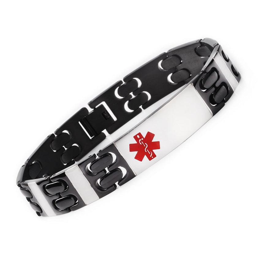 Solid Two Tone Black Titanium Medical Alert Id Bracelets For Men With Linnalove 4484