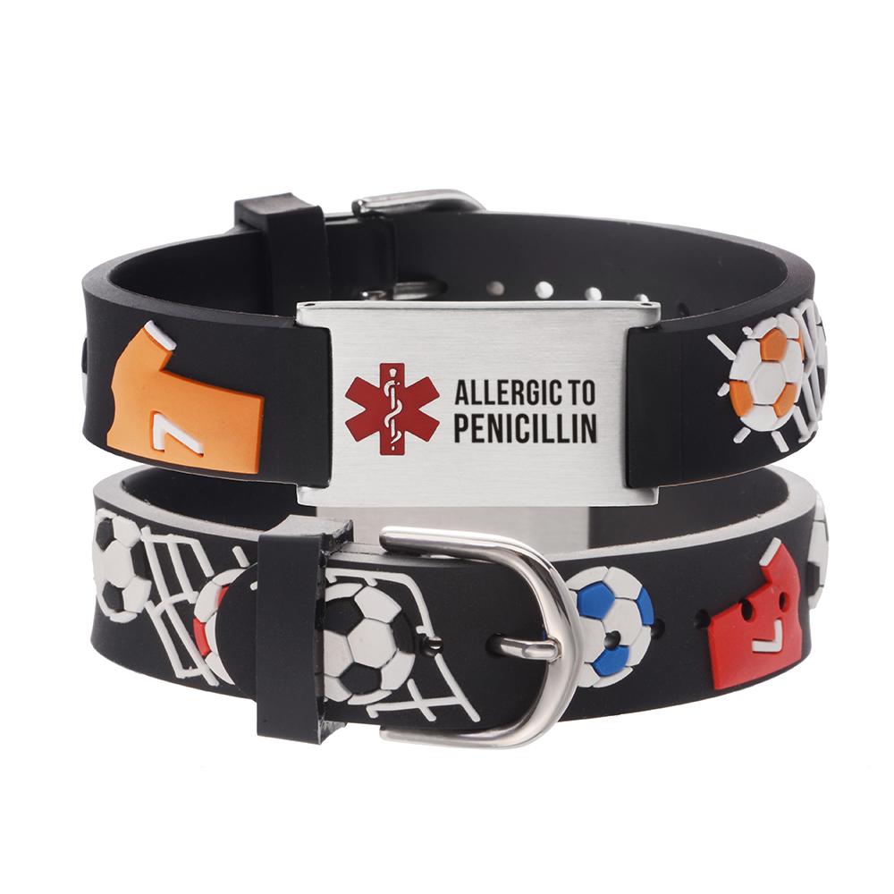Linnalove Allergic To Penicillin Bracelet Cartoon Football Medical Id Linnalove 3626