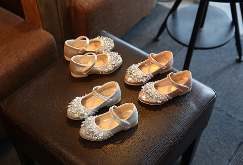 silver sparkle flower girl shoes