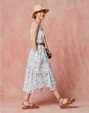 all-over blue and ivory floral printed cotton viscose dress from High by Claire Campbell SS22