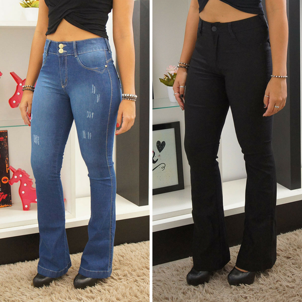 calça jeans boca flare