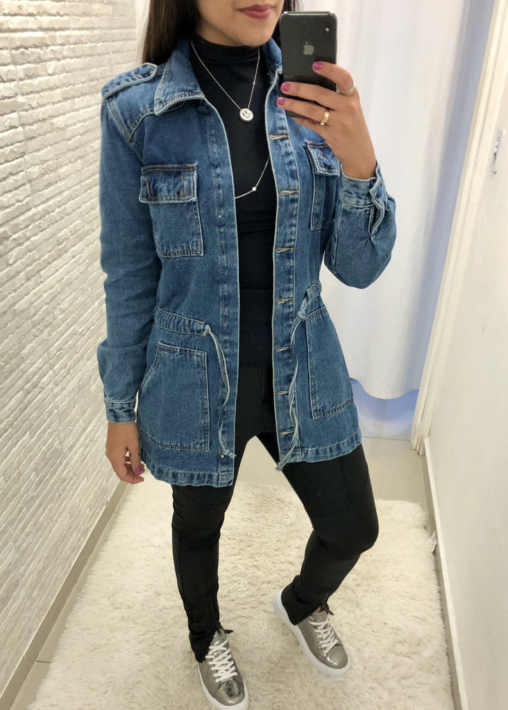 jaqueta parka jeans feminina