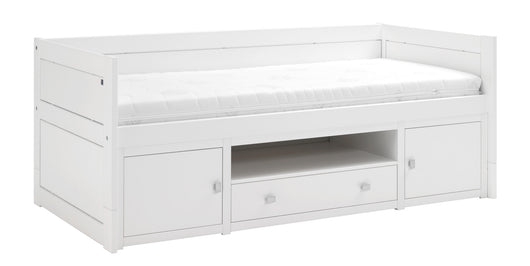 white cabin beds