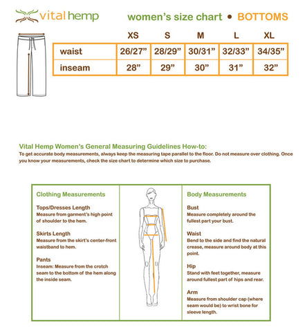 Women's Size Chart : Bottoms 