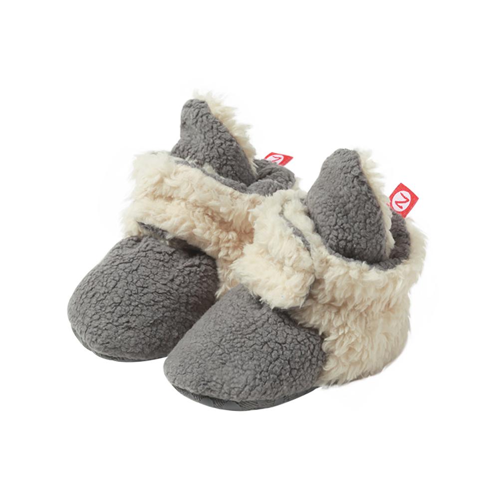 Zutano Furry Fleece Stay-On Baby Bootie Slipper With Grips - Gray