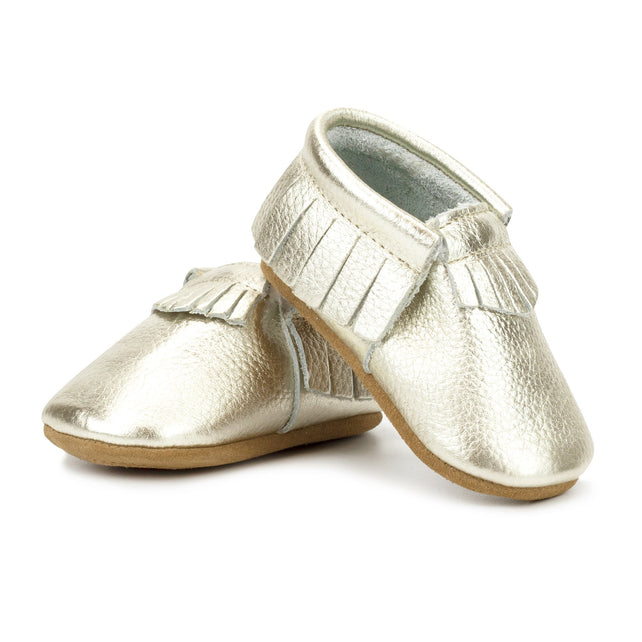 Light Gold Leather Fringe Moccasins – Zutano