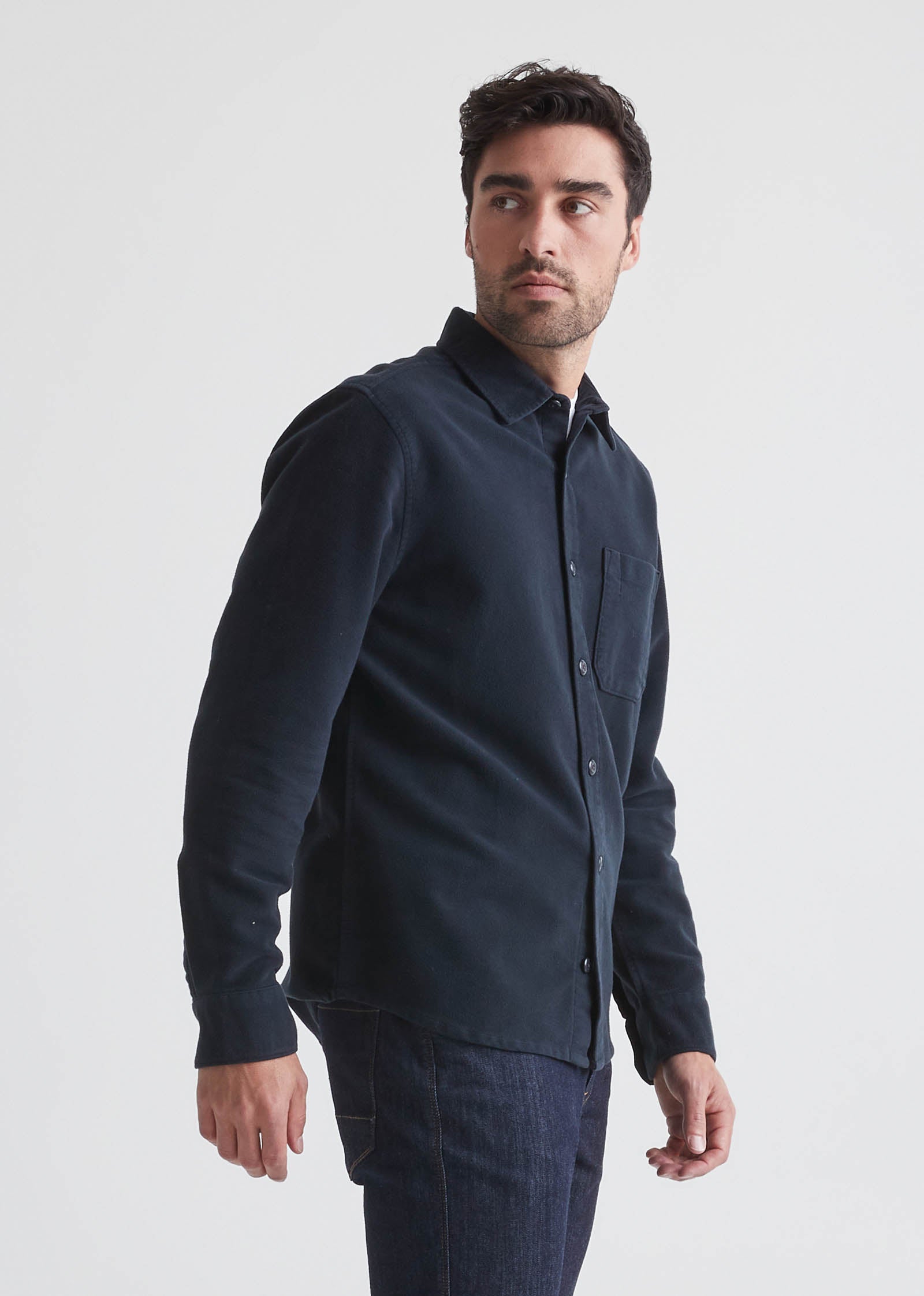 Men's Navy Relaxed Moleskin Button Up Shirt – DUER