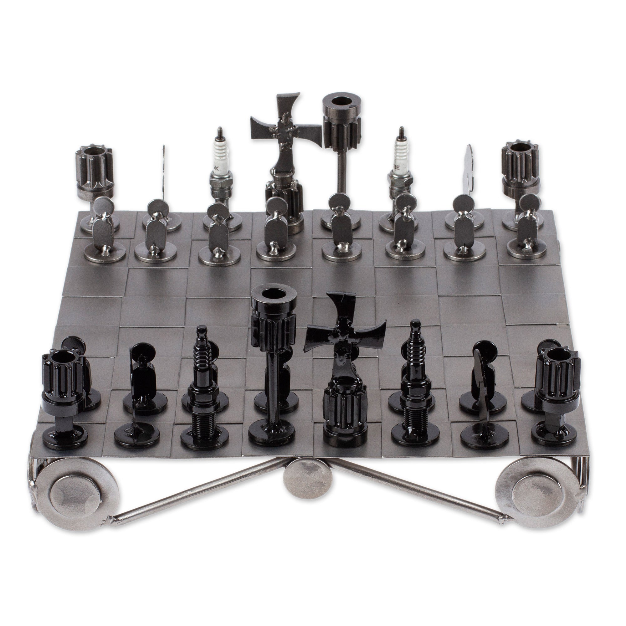 Rustic Chess Set From Mexico Using Recycled Car Parts - Pre-Hispanic Battle  in Black