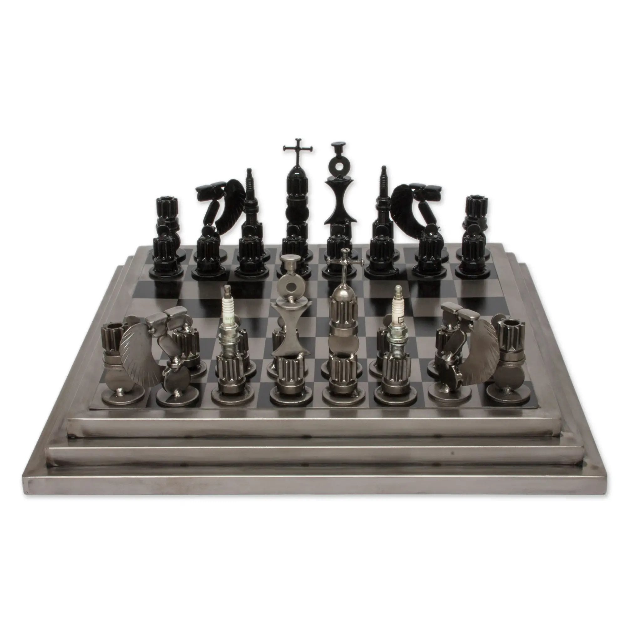 Recycled Auto Part Pre-Hispanic Battle Chess Set