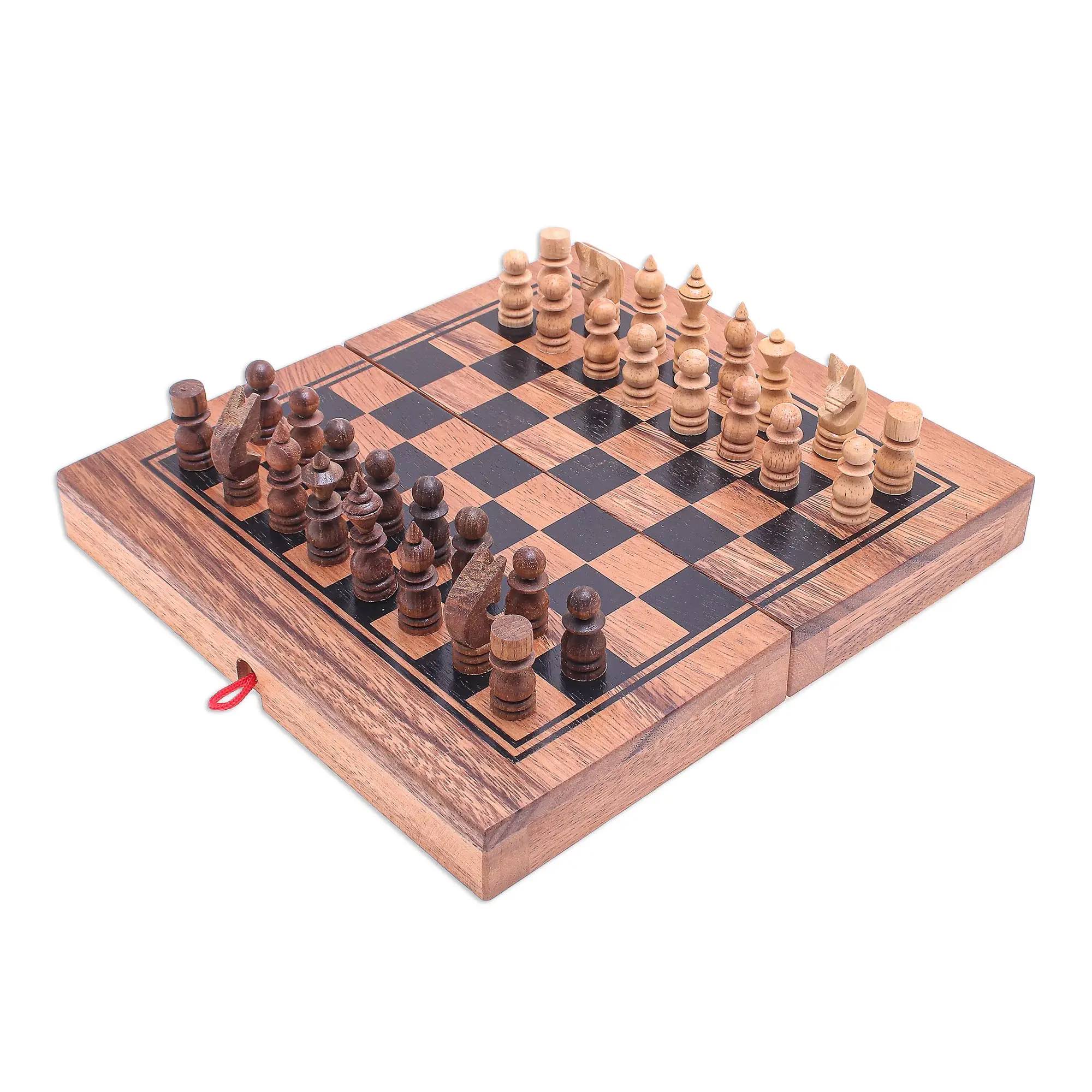 Black Saffiano Leather Chess Set