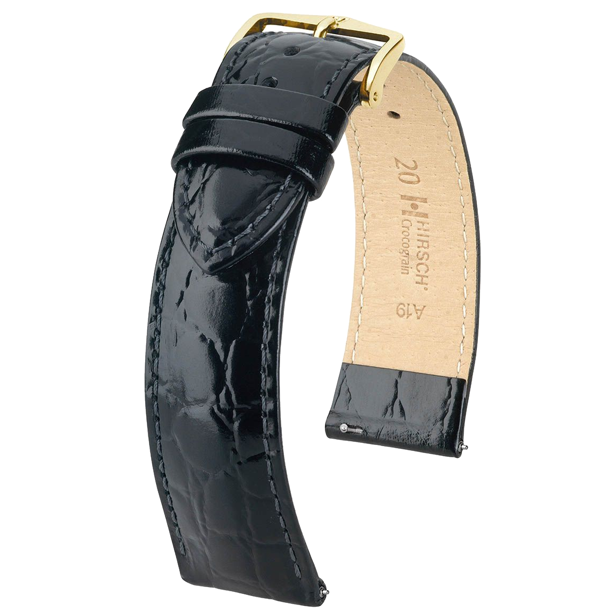 Hirsch CROCOGRAIN Crocodile Embossed Leather Watch Strap - /