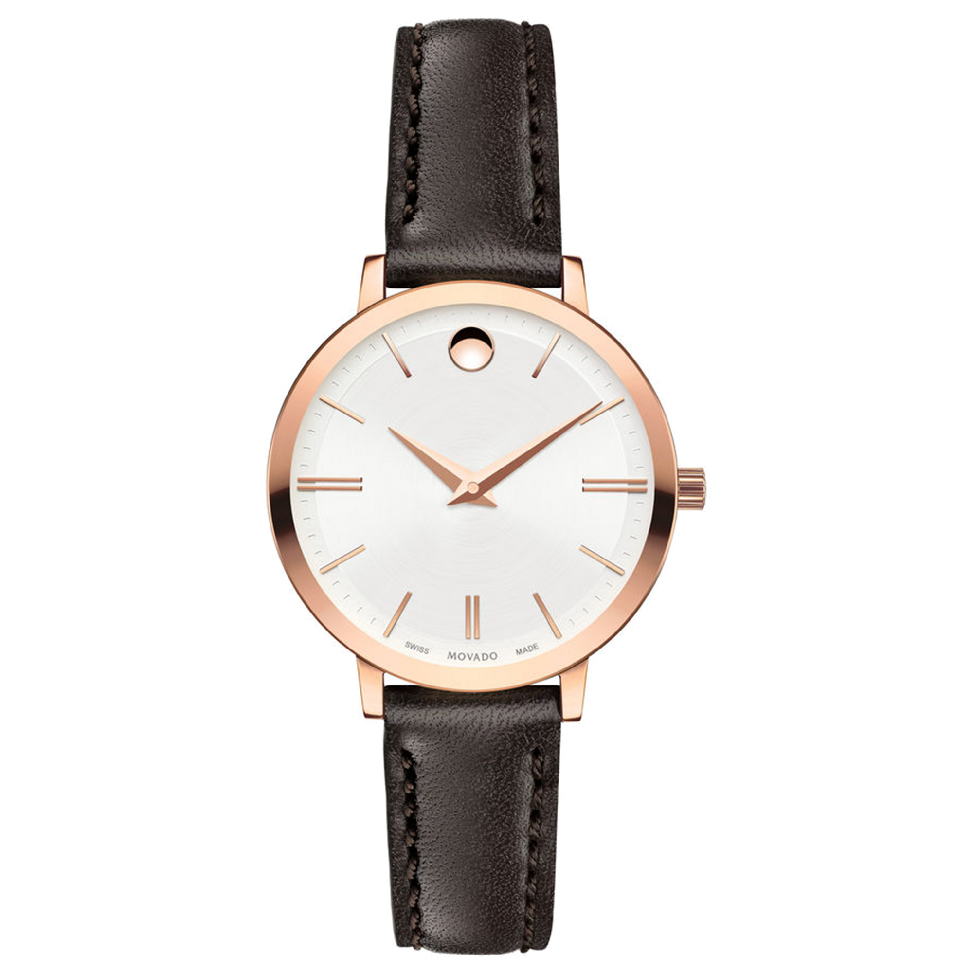 Movado Watch Ultra Slim Collection - 28MM Rose Gold PVD with Silver Di ...