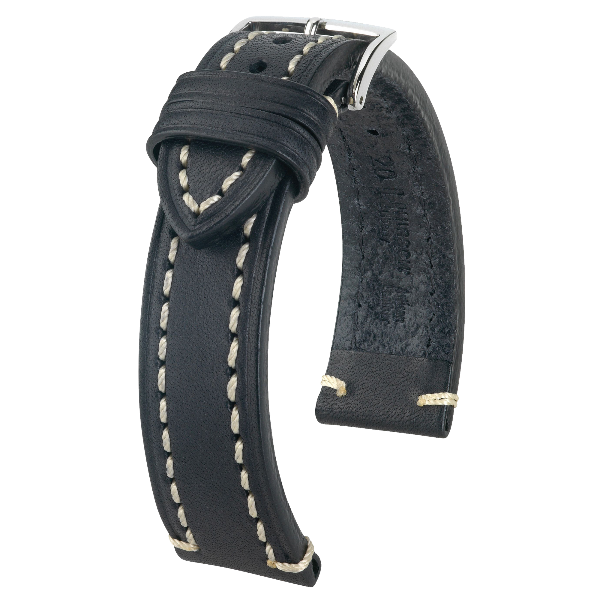 Hirsch Massai Ostrich Leather Watch Strap - Black - L - 18mm - Gold Buckle  