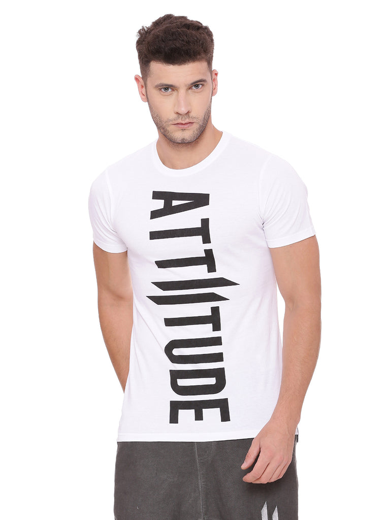 Attiitude Regular Hem White T Shirt Half Sleeve T Shirt