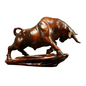 Charging Bull Figurine Boxwood Decorative Hand Carved Art - House Of Avana