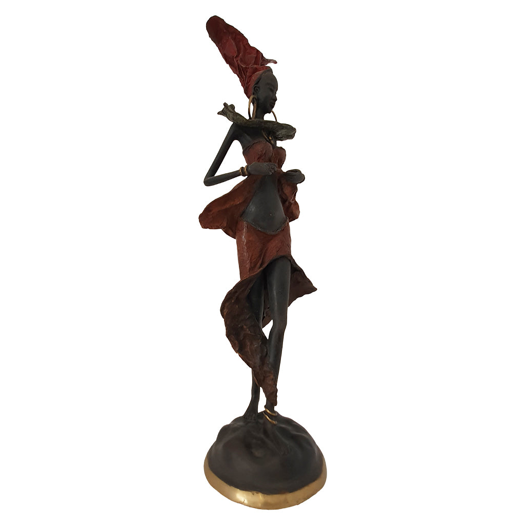 African Vintage Handcast Bronze Female Dancer | House of Avana