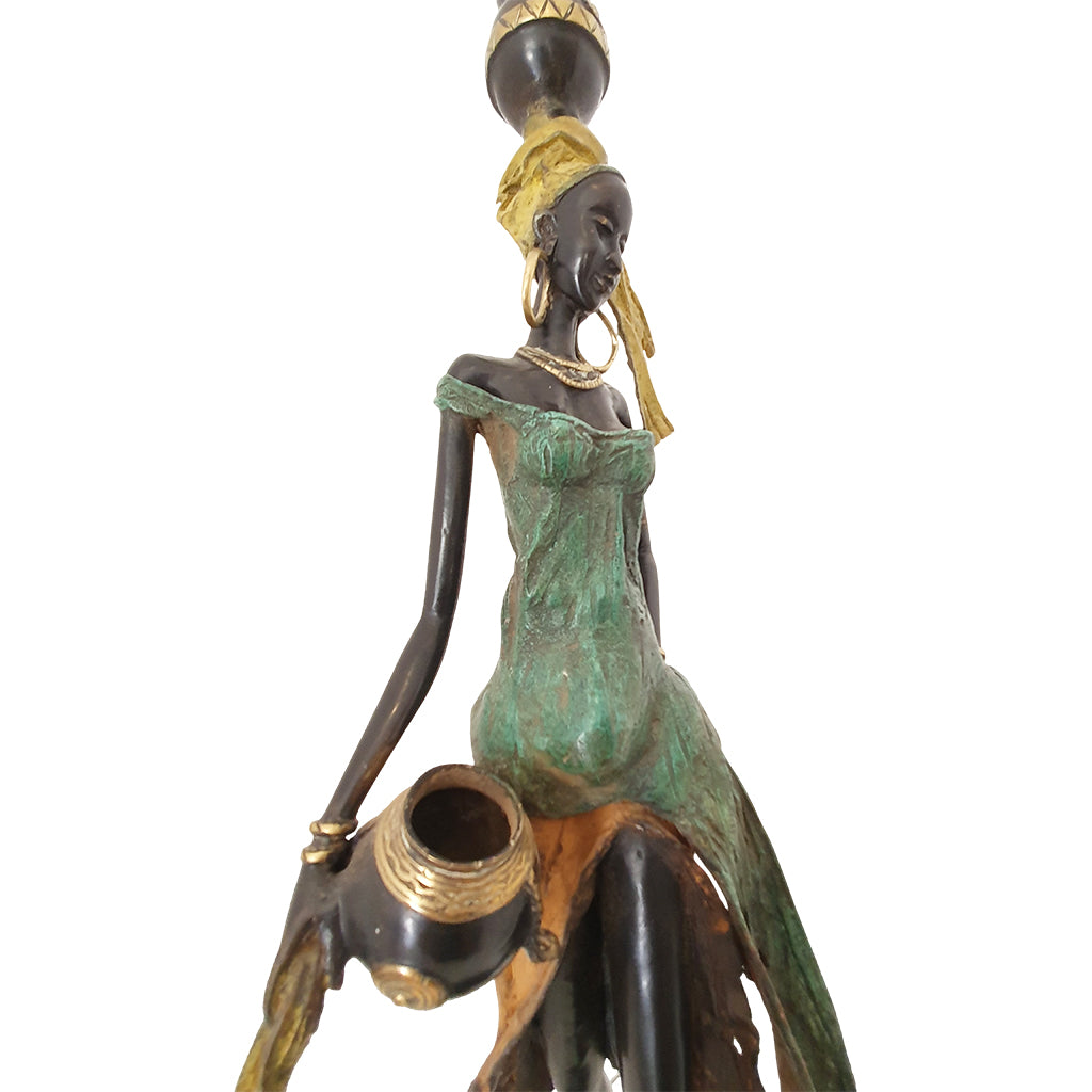 Vintage Bronze Figurine of African Woman with Pots | House of Avana