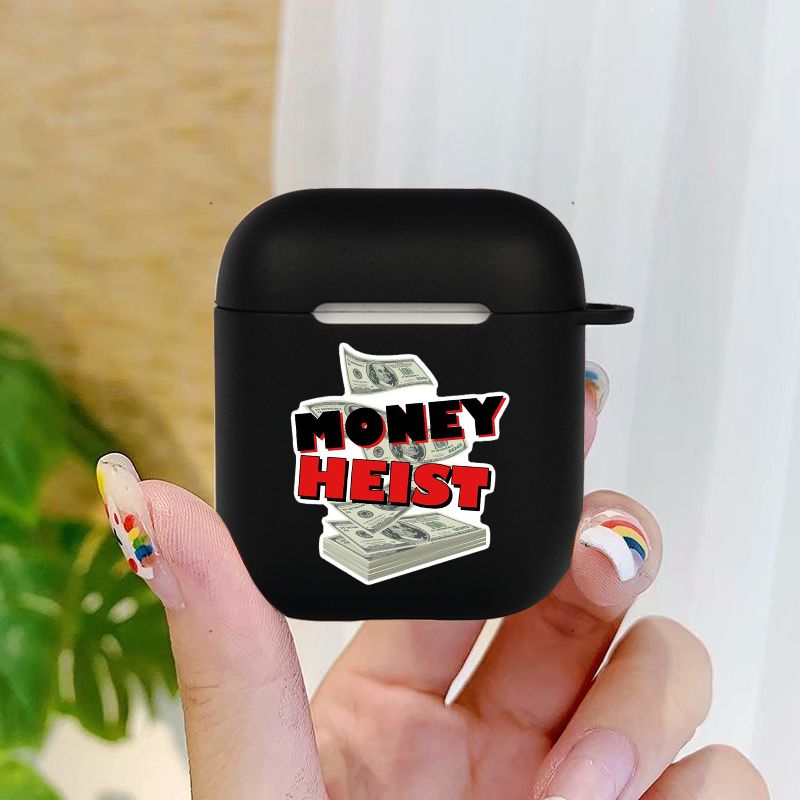 Money Heist Silicone Matte Black Cover For Apple AirPods
