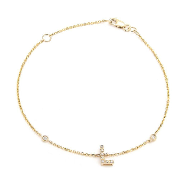 Yellow Gold Initial Single Micro Pave Diamond Bracelet (Diamond Initial  Fashion Bracelet m (14k) (6+1)) - Jewels In Paradise
