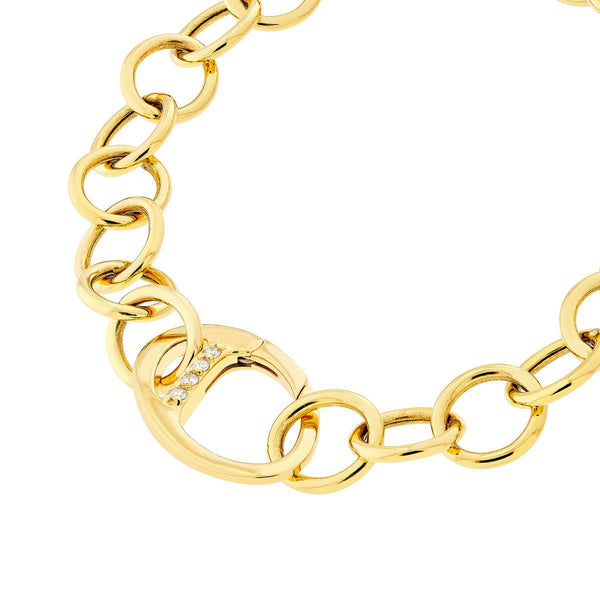 14K Yellow Gold Chunky Paper Clip Bracelet with Diamond Lock Bracelet