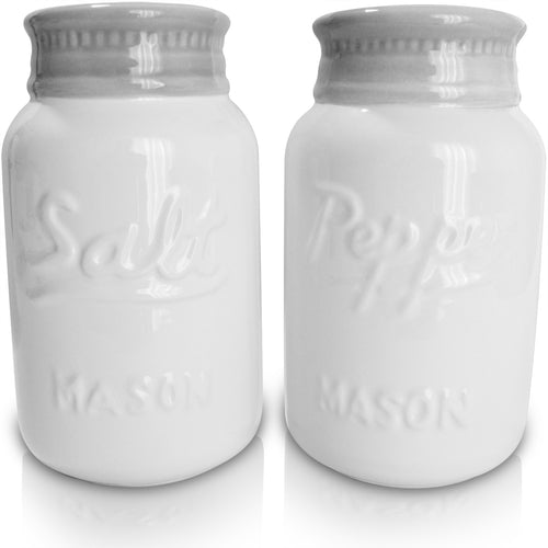 large white salt and pepper shakers