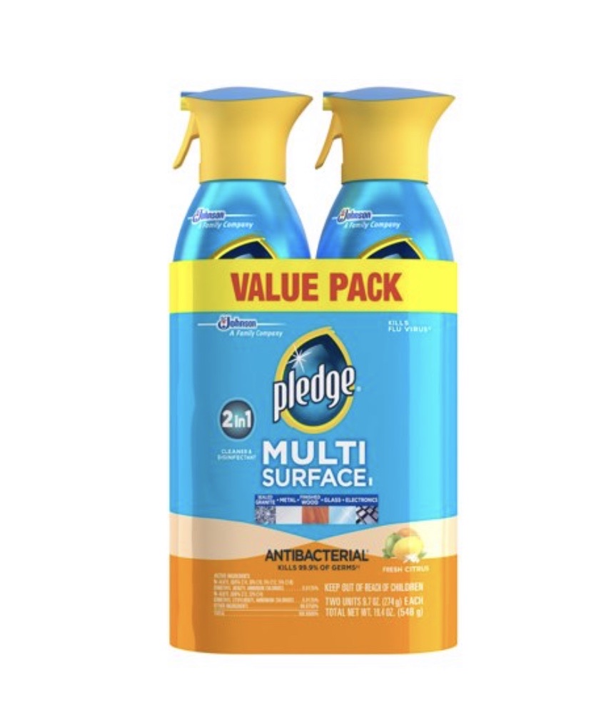 Pledge Multi Surface Antibacterial Everyday Cleaner Spray, 9.7 oz, 2 pk Fresh Citrus