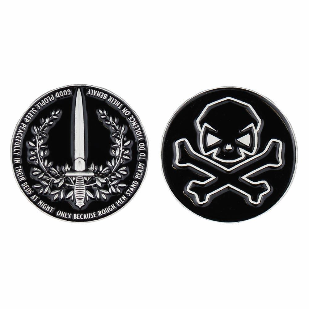 Black / Gold; Pipe Hitters Union People Sleep Peacefully Challenge Coin - HCC Tactical
