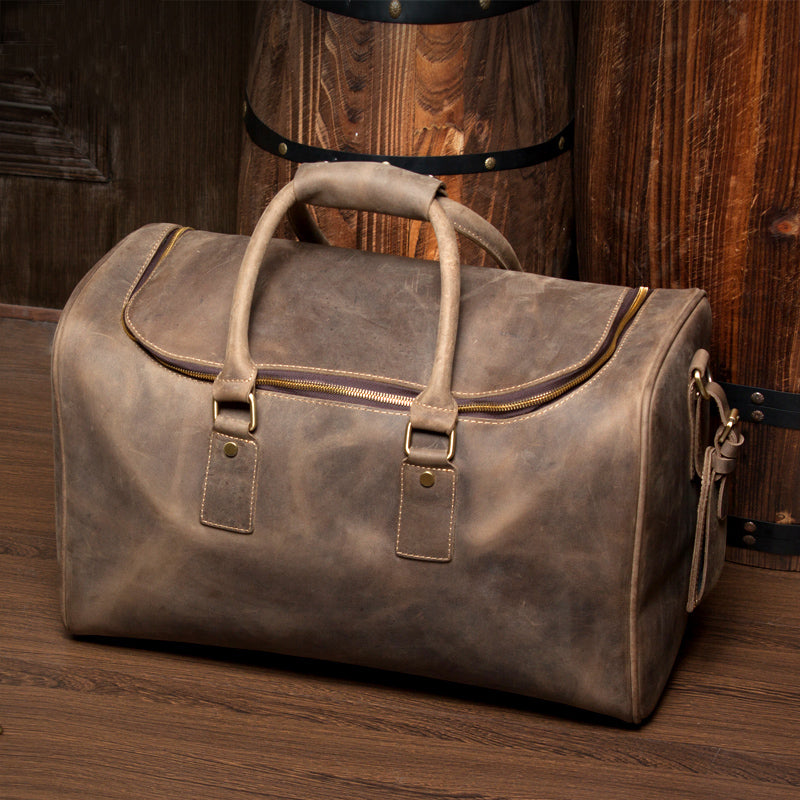 handmade leather duffle bag