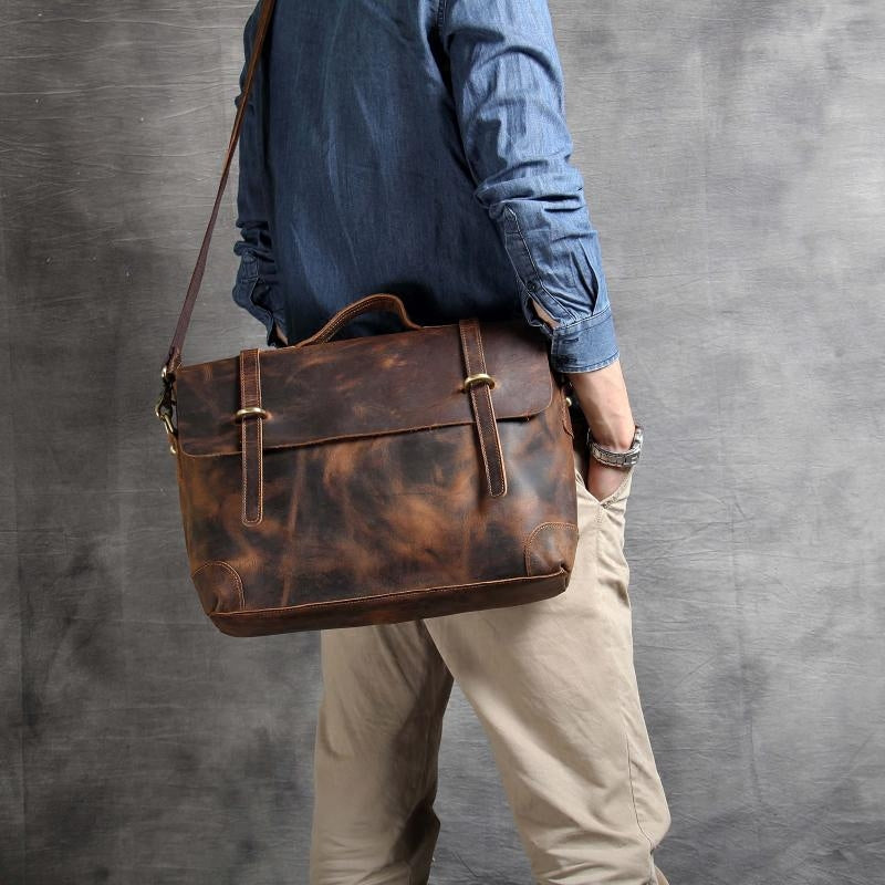 leather slim portfolio laptop briefcase