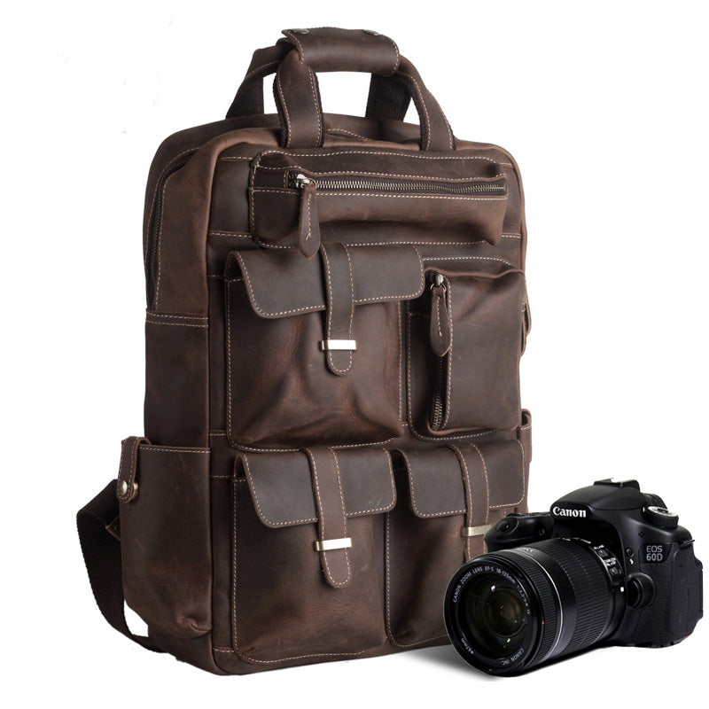 leather camera backpack
