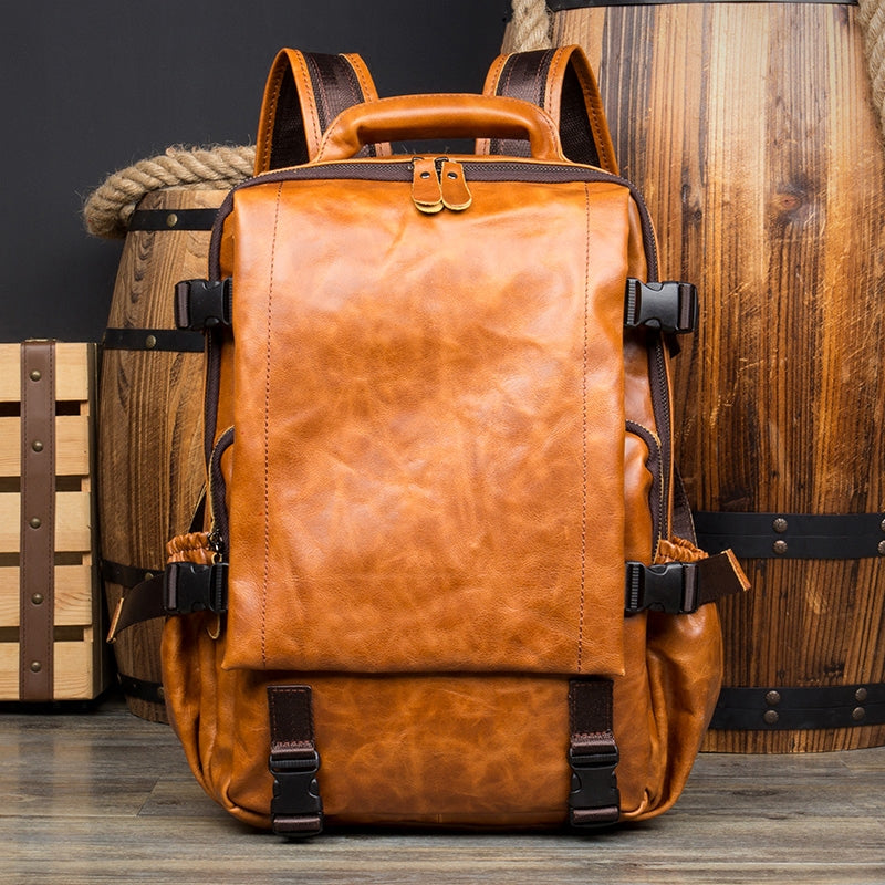 large leather laptop backpack