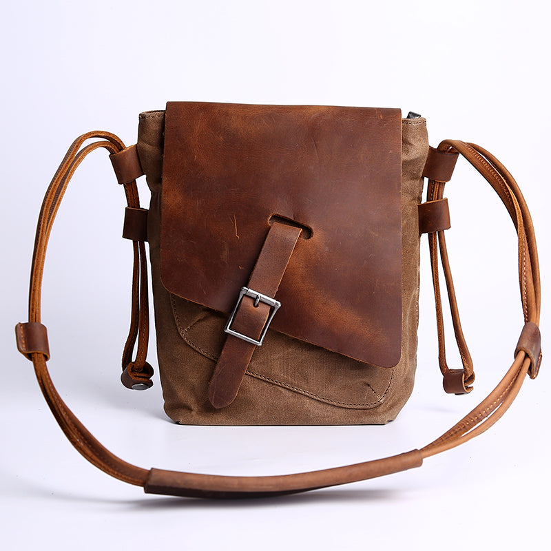 Canvas Messenger Bag, Brown Leather Canvas Bag, Crossbody Bag, Unisex – Leajanebag
