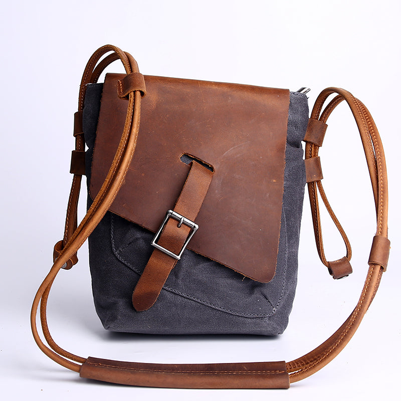 Leather Canvas Bag,Leather Crossbody Bag,Canvas Crossbody Bag, Gray Ba – Leajanebag