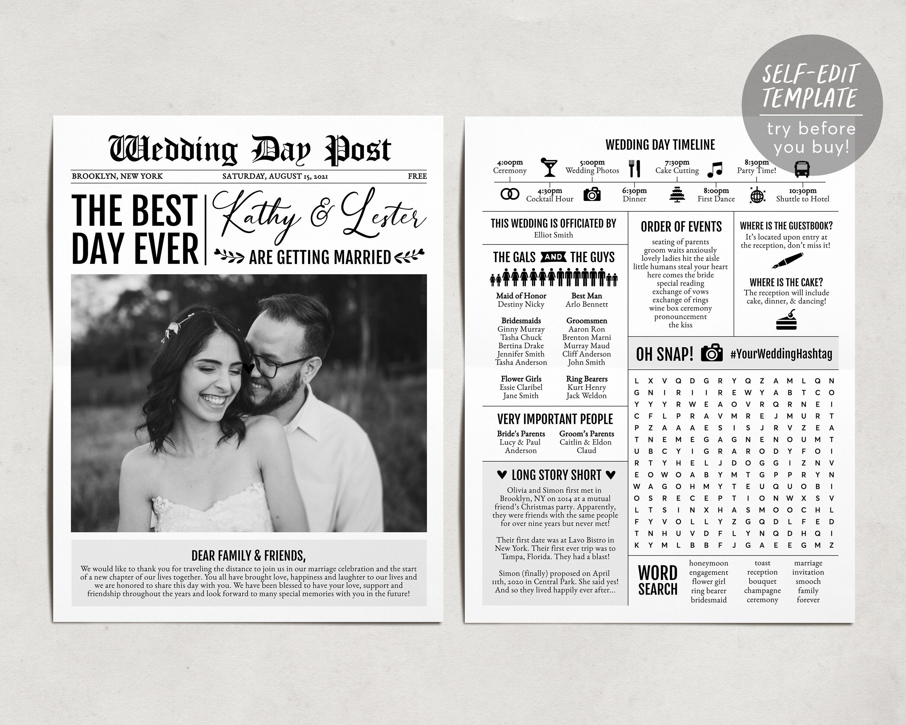 newspaper ceremony program template editable program wedding program puff paper co