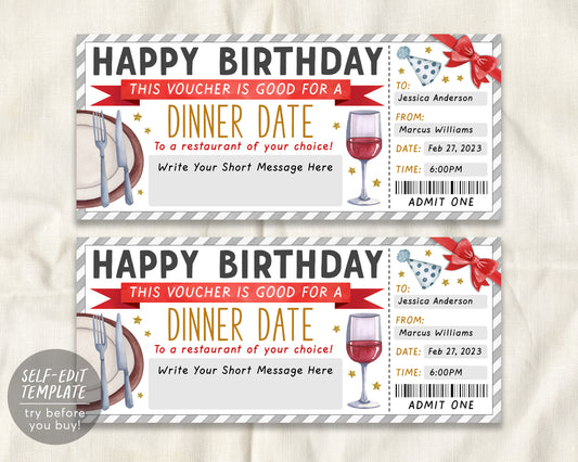 Mother's Day Gift Dinner Night Gift Voucher Certificate, Date Night Co –  Cute Party Dash