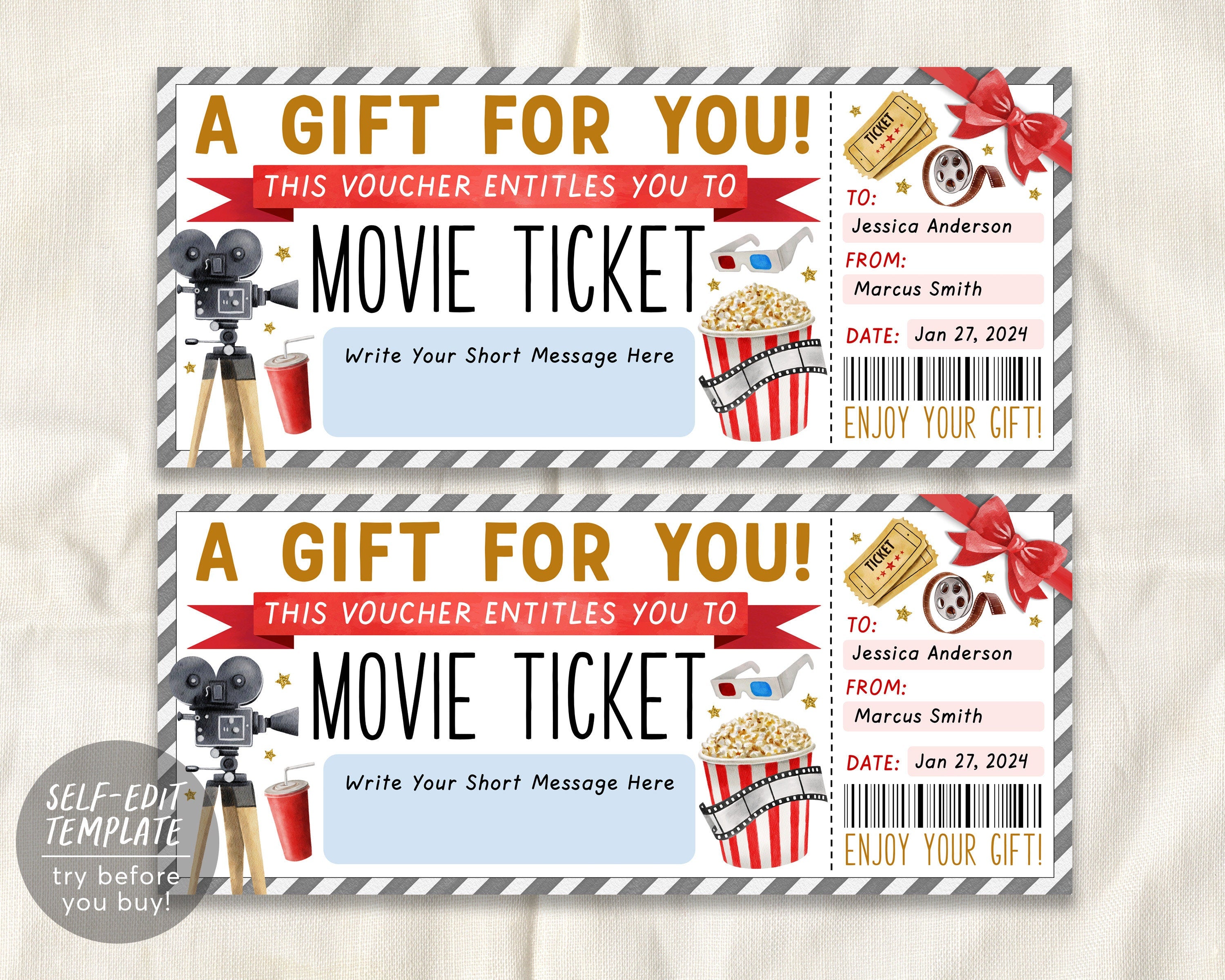 Valentine's Movie Ticket Surprise Gift Voucher, Surprise Movie Show Ticket  Printable Template, Editable Instant Download, Gift Certificate - Etsy