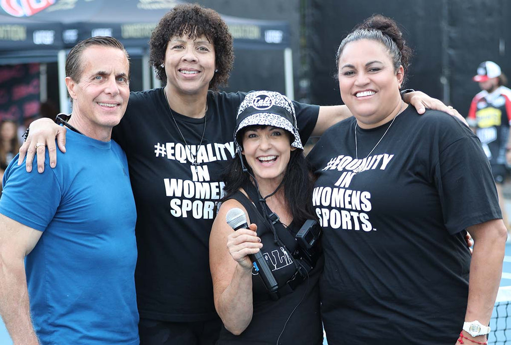 CALI Strong CEO/Co-Founder Jim Stroesser, Basketball Legend Cheryl Miller, CALI Strong Chariman/Co-Founder Jennifer Echeverria, Riverside City College Women's Basketball Head Coach Alicia Berber