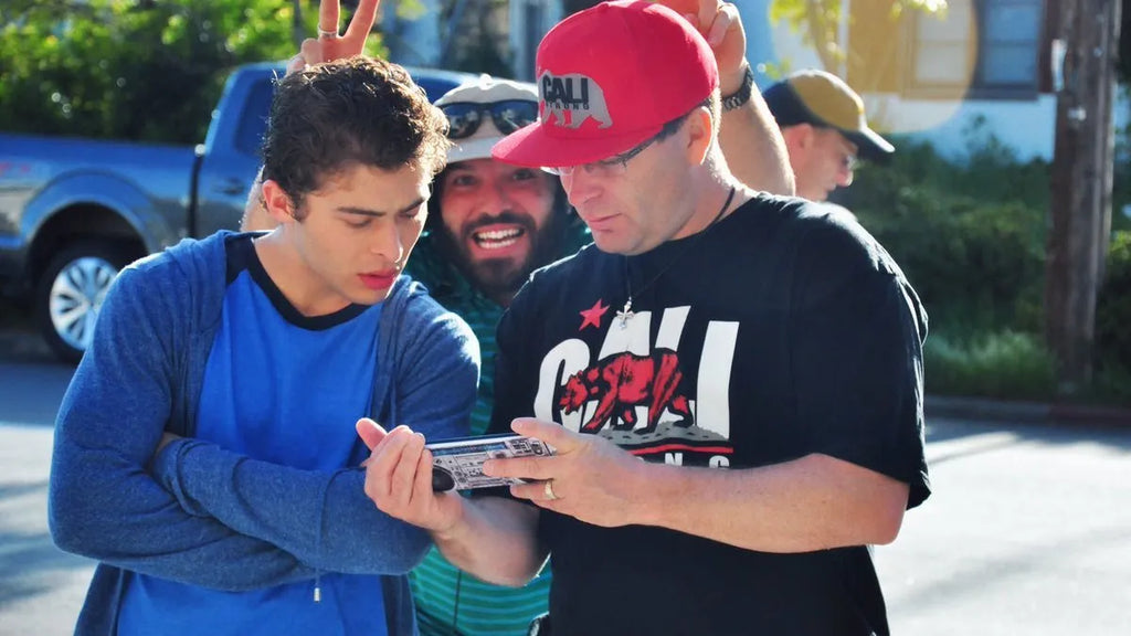 Ryan Ochoa with his dad, Robert Ochoa, reviewing new footage shot for the Samuel Project while getting photobombed by Casey Nicholas-Price, the 1st AD (First Assistant Director)!